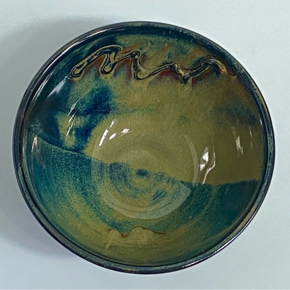 Studio Art Pottery Navy Blue Brown Glossy Textured Glazed Bowl 5.75” x 3” Signed - Picture 13 of 16